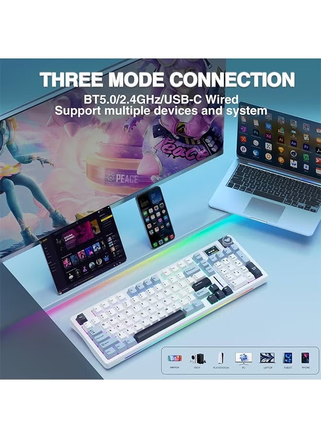 AULA S98 Pro Wireless Mechanical Keyboard,Smart Screen & Knob,Tri-Mode BT5.0/USB-C/2.4GHz Creamy Keyboard,Pre-lubed Linear Switches,Hot Swappable RGB Backlit Computer Gaming Keyboards - Image 3